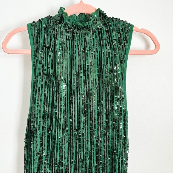 ASOS DESIGN high neck embellished midi dress in plisse sequin forest green sz 6 - Picture 7 of 10